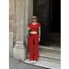 Crop pantolon biyeli takım kırmızı