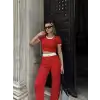 Crop pantolon biyeli takım kırmızı
