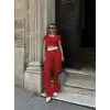 Crop pantolon biyeli takım kırmızı