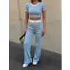 Crop pantolon biyeli takım mavi