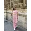 Crop pantolon biyeli takım pembe