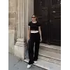 Crop pantolon biyeli takım siyah
