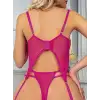 Dantel Transparan Fuşya Badysuit 4lü Takım 2025