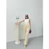 Düğmeli Palazzo pantolon bej p170091