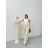 Düğmeli Palazzo pantolon bej p170091