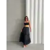 Fırfırlı brodeli astarlı uzun etek siyah s255047