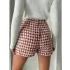 İki düğmeli kaz ayağı desen ch kumaş şort etek bordobeyaz h26414