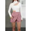 İki düğmeli şort etek pembe h26414