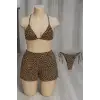 Kadın 3lü Set Leopar Desenli Şortlu ve Yandan Bağlamalı Bikini Mayo Takımı – Modern, Konforlu ve Günlük Kombinlere Uygun