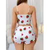 Kadın Beyaz Çilek desenli Şortlu Pijama Takımı 5053