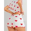 Kadın Beyaz kırmızı kalp Desenli şortlu Gecelik Takım 5023