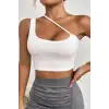 Kadın Beyaz Tek Omuzlu Çapraz Askılı Crop Top Büstiyer