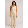 Kadın Beyaz Tek Omuzlu Şık Bluz & Geniş Paça Pantolon İkili Takım