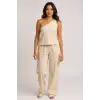 Kadın Beyaz Tek Omuzlu Şık Bluz & Geniş Paça Pantolon İkili Takım