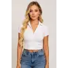 Kadın Beyaz Yarım Fermuarlı ve Kısa Kollu Crop Top Bluz – Şık, Rahat ve Kolay Kombinlenebilir