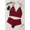 Kadın Bordo Dantel Bralet Şort Takımı – Asil ve Sofistike İç Giyim