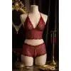 Kadın Bordo Dantel Bralet Şort Takımı – Asil ve Sofistike İç Giyim
