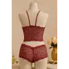Kadın Bordo Dantel Bralet Şort Takımı – Asil ve Sofistike İç Giyim