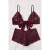 Kadın Bordo Dantelli & Kurdelalı Sütyen Külot Takımı – Modern, Konforlu ve Günlük Kombinlere Uygun