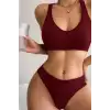 Kadın Bordo Desteksiz Seamless Tangalı   İç Çamaşır  Takımı