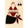 Kadın Bordo Siyah Pareolu Yandan ve Boyundan Bağlamalı 3lü Bikini Takımı – Modern, Konforlu ve Günlük Kombinlere Uygun