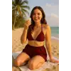 Kadın Bordo Şortlu Belden ve Boyundan Bağlamalı Bikini Takımı – Modern, Konforlu ve Günlük Kombinlere Uygun