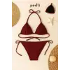 Kadın Bordo Yandan ve Boyundan Bağlamalı Bikini Mayo Takımı