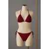 Kadın Bordo Yandan ve Boyundan Bağlamalı Bikini Mayo Takımı