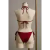 Kadın Bordo Yandan ve Boyundan Bağlamalı Bikini Mayo Takımı