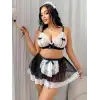 Kadın Büyük Beden  Seksi Hizmetçi Kostüm Fantezi Transparan Tül Fantezi Erotik 8006