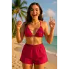 Kadın Fuşya Şortlu Belden ve Boyundan Bağlamalı Bikini Takımı – Modern, Konforlu ve Günlük Kombinlere Uygun
