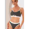 Kadın Gri Antrasit Kaşkorse ve Beyaz Lastikli Cut-Out Tanga Külotlu Takım – Modern, Konforlu