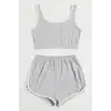 Kadın Gri Askılı Crop Top ve Şortlu Gecelik Takım