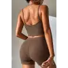 Kadın Kahverengi Şortlu Kaşkorse Gecelik Takım – Modern, Konforlu ve Günlük Kombinlere Uygun