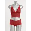 Kadın Kırmızı Dantel Bralet Şort Takımı – Tutkulu ve Çekici İç Giyim