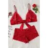 Kadın Kırmızı Dantelli & Kurdelalı Sütyen Külot Takımı – Modern, Konforlu ve Günlük Kombinlere Uygun