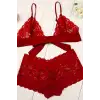 Kadın Kırmızı Dantelli & Kurdelalı Sütyen Külot Takımı – Modern, Konforlu ve Günlük Kombinlere Uygun