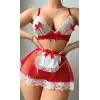 Kadın Kırmızı Fiyonklu Etekli Seksi Hizmetçi Kostümü 2125