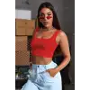 Kadın Kırmızı Kalın Askılı Crop Top Büstiyer – Modern ve Şık Tasarım