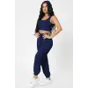 Kadın Lacivert Kaşkorse Cepli Jogger Eşofman Altı ve Crop Top Bluz – Şık, Rahat ve Kolay Kombinlenebilir