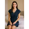 Kadın Lacivert Yanları Yırtmaçlı Tokalı V Yaka Mini Plaj Elbisesi