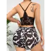 Kadın Siyah Leopar desenli Dantel detaylı Şortlu Gecelik Pijama Takımı 5055