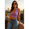 Kadın Lila Çapraz Sırt Detaylı Şık Crop Top Büstiyer
