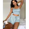Kadın Mavi Çizgili Desenli Askılı Şortlu Pijama Takım 5001