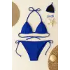 Kadın Mavi Yandan ve Boyundan Bağlamalı Bikini Mayo Takımı