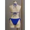 Kadın Mavi Yandan ve Boyundan Bağlamalı Bikini Mayo Takımı