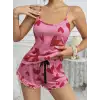 Kadın Pembe Kalp Baskılı Şortlu Gecelik Pijama Takımı 5050
