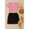 Kadın Pembe Yarım Kol Crop ve Siyah Pareo 2li Set – Modern ve Şık Tasarım