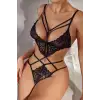 Kadın Siyah Askılı Çapraz Lastik Detaylı Dantelli İç Çamaşırı – Modern ve Şık Tasarım