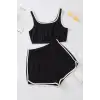 Kadın Siyah Askılı Crop Top ve Şortlu Gecelik Takım